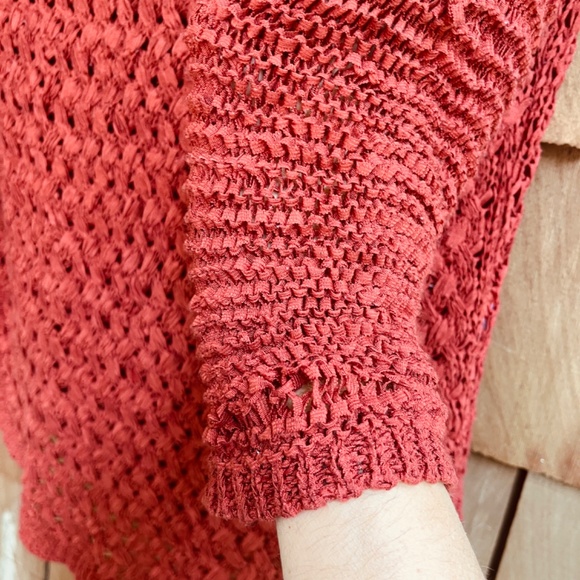Established 1962 L Openwork Boat Neck Terracotta Sweater Pullover Ribbon Yarn - Picture 5 of 11